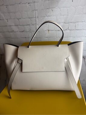 Alberta Di Canio Genuine Leather Italy Cream Bag Large Minimalist